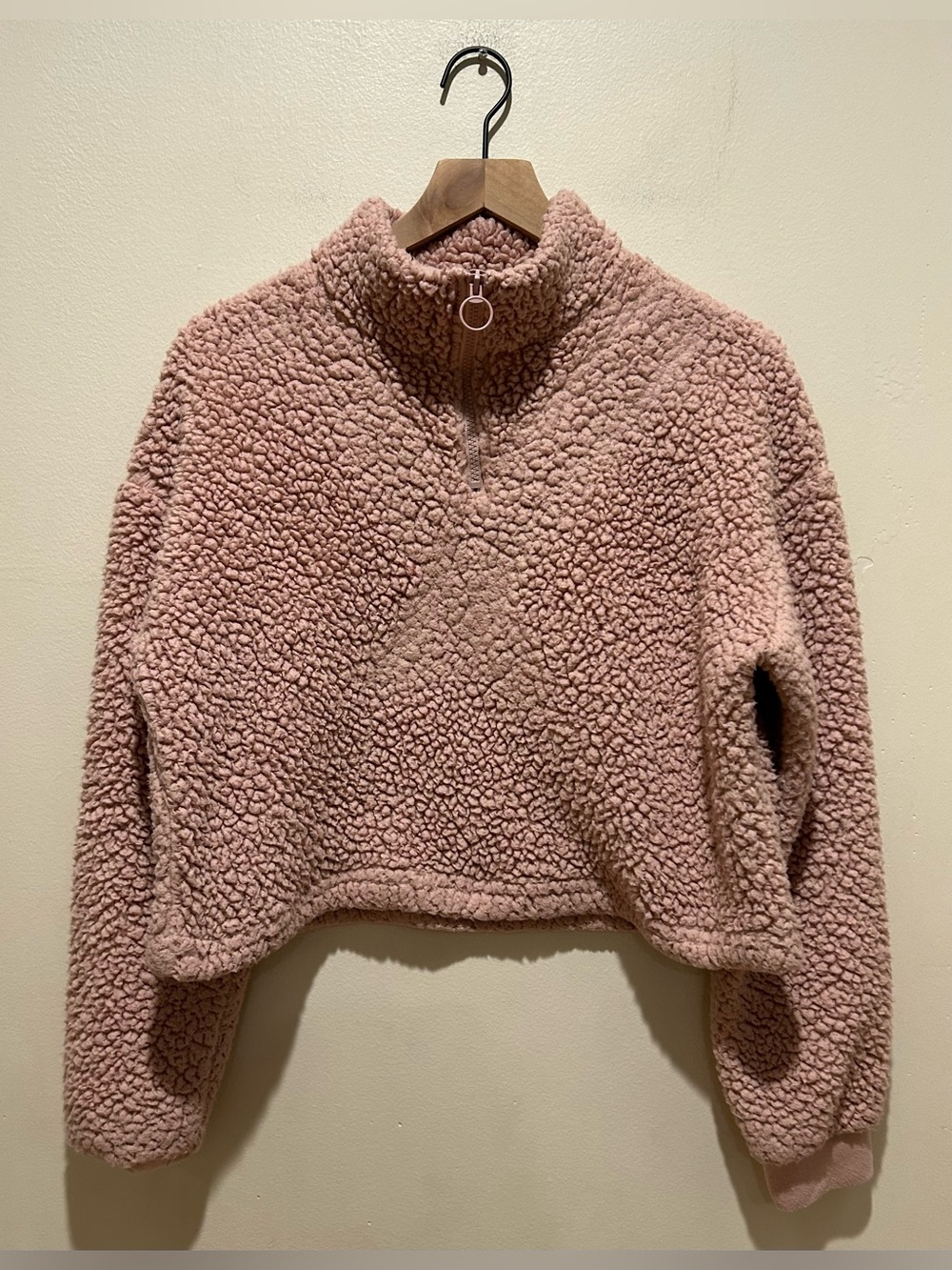 Love Tree Blush Light Pink Sherpa Fleece Pullover Quarter Zip Sweatshirt Medium